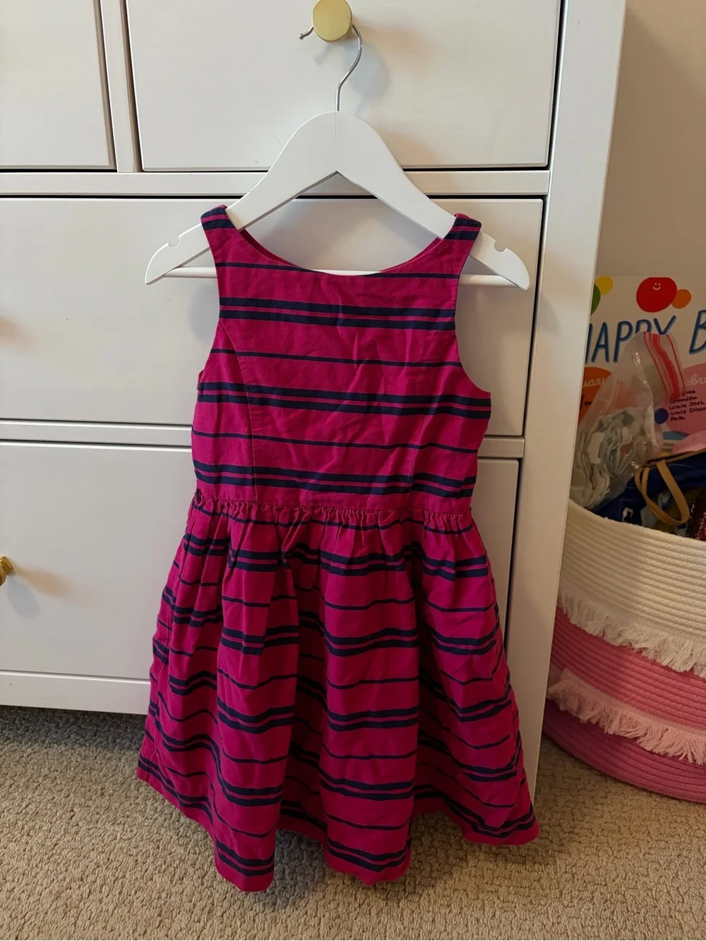 Polo Ralph Lauren Stripe Dress Girls Size 5 Pink Navy